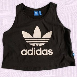Adidas Black Logo Cropped Tank Top - Size M/UK 14